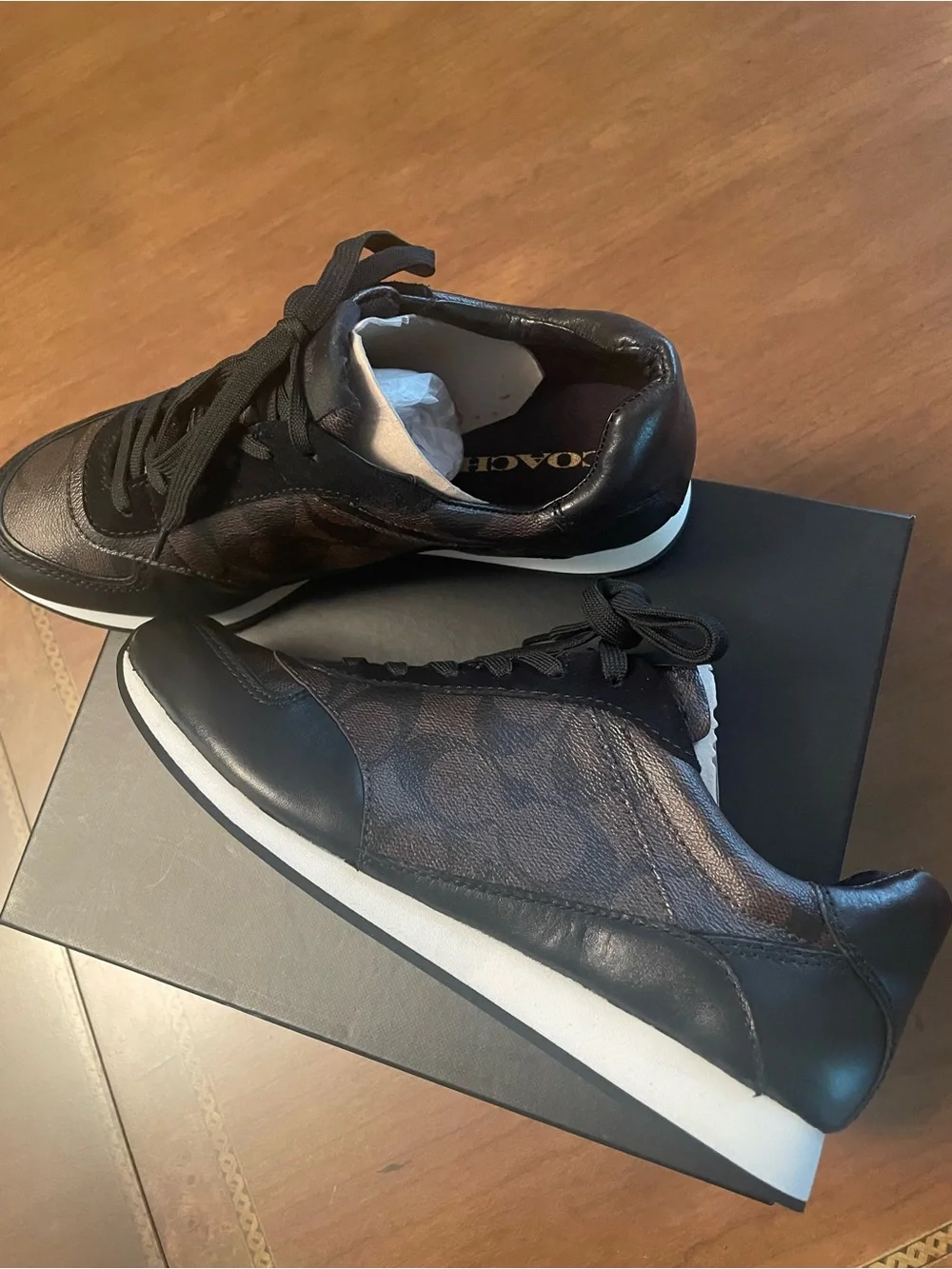 Coach Rebecca women’s Brown/ Black Logo Casual Leather Lace-Up Sneakers